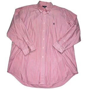 Ralph Lauren Shirt Men Size 16.5 Pink Blue Striped Yarmouth Oxford Button Up L/S